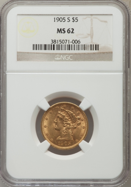 1905S $5 Liberty Half Eagle MS62